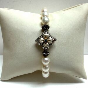 Barbara Bixby Sterling Silver Amethyst And Topaz Flower  Pearl Stretch Bracelet